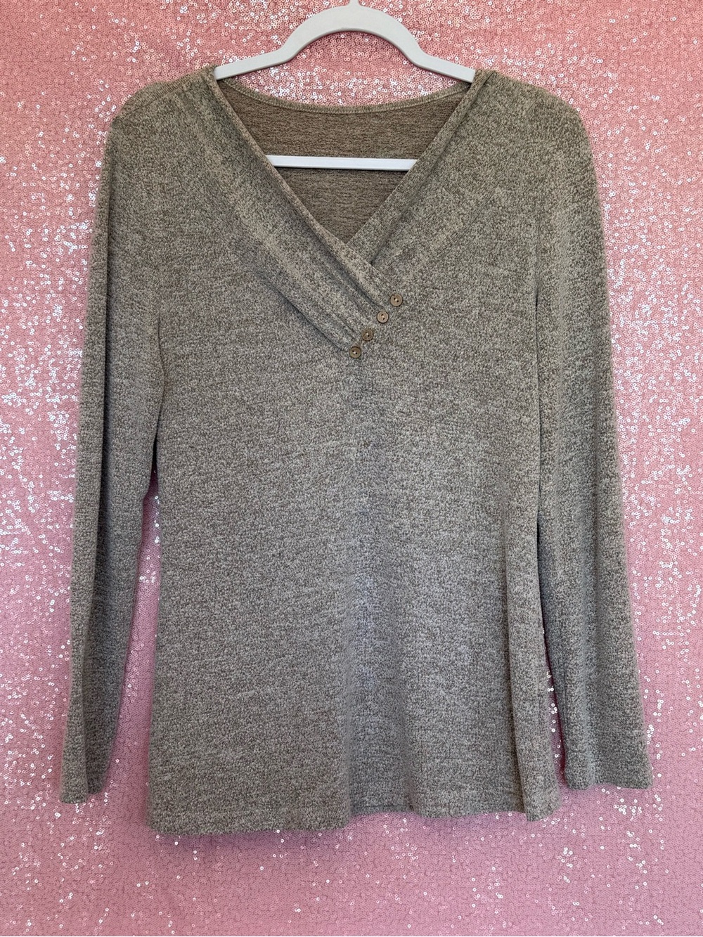 Cozy V-Neck Button Detail Women's Sweater - Oatmeal G4